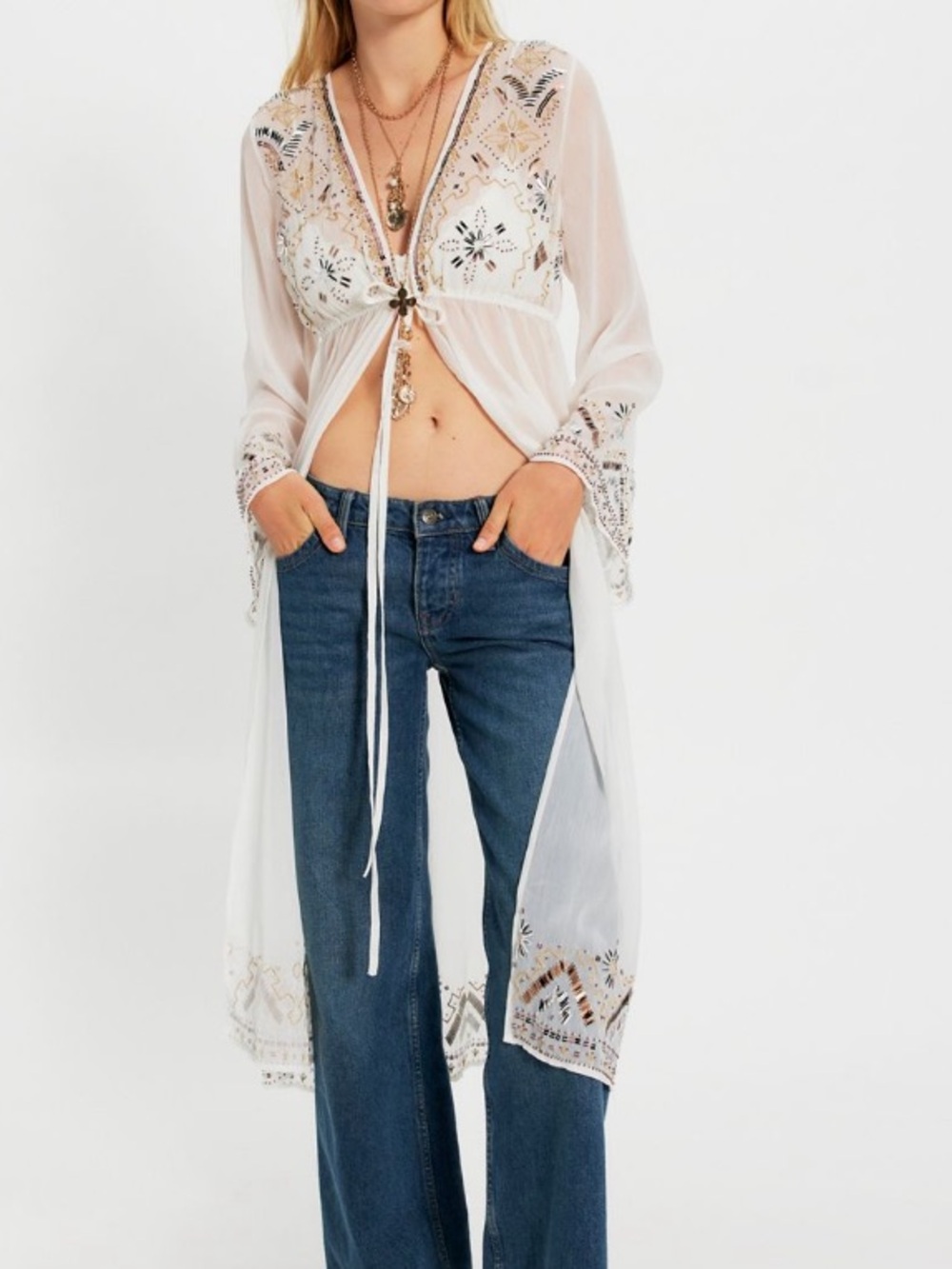 Free people Mirabella maxi top white with sequin and beads medium
